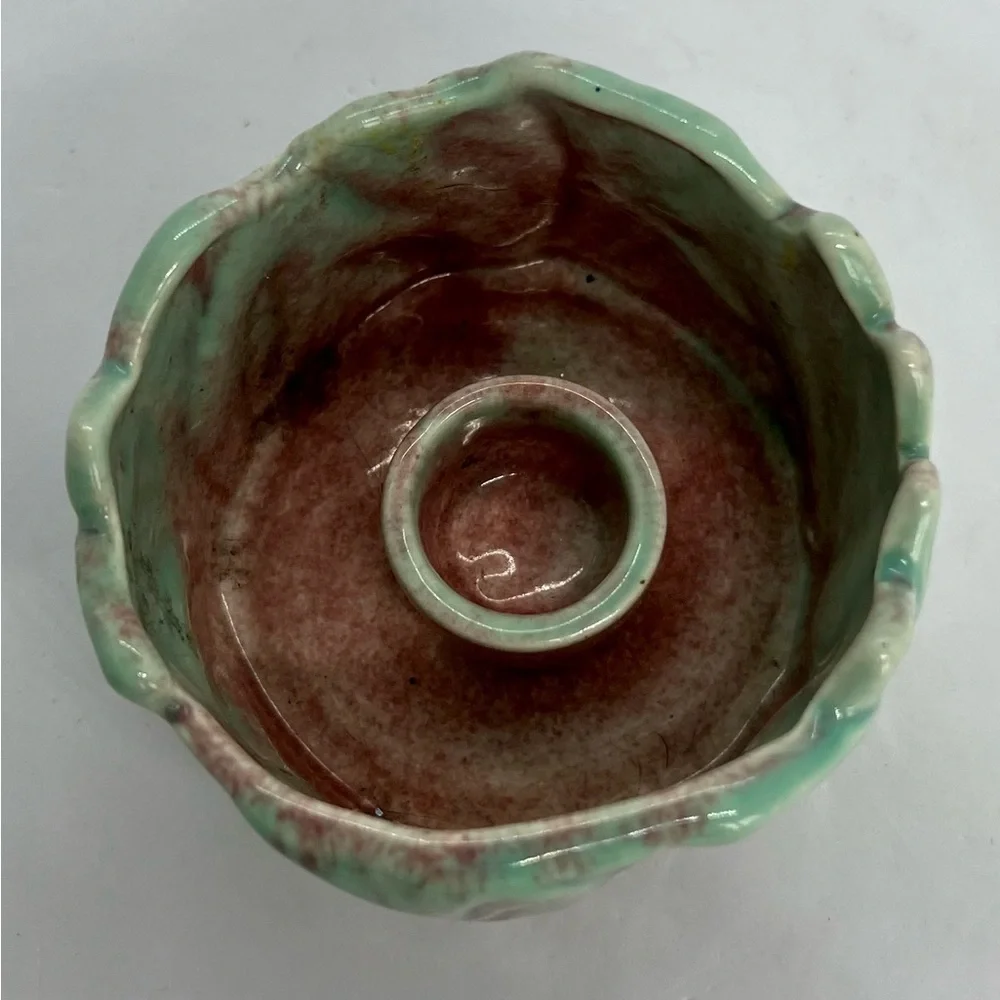 Vintage West Coast Pottery Votive Holder #443 Teal Mauve Circa 1940-50s